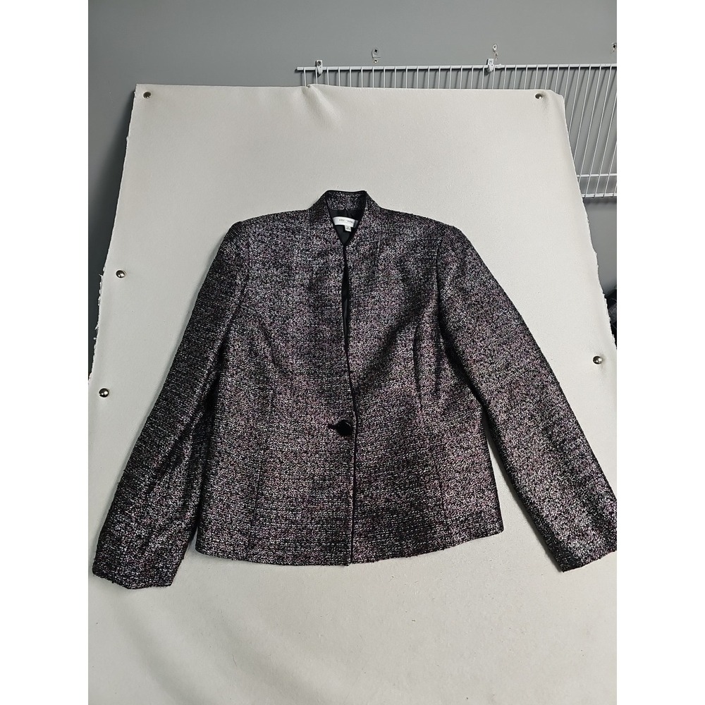 Jones Studio Separates Pink Black Tweed Mandarin Collar Single Button Blazer 12